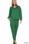 Zenana Scuba Half Zip Pullover and Jogger Set - Rooted & Reckless Co.