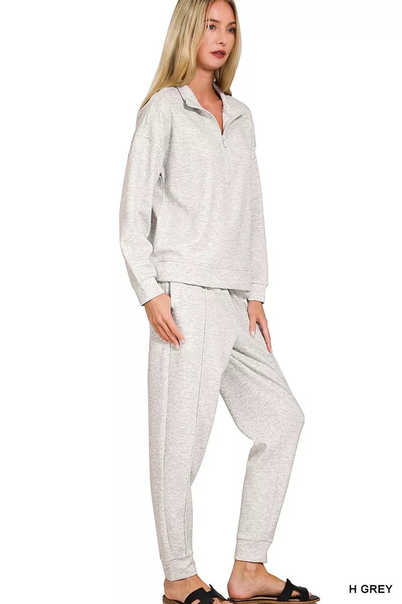 Zenana Scuba Half Zip Pullover and Jogger Set - Rooted & Reckless Co.