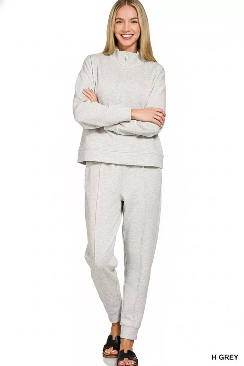 Zenana Scuba Half Zip Pullover and Jogger Set - Rooted & Reckless Co.