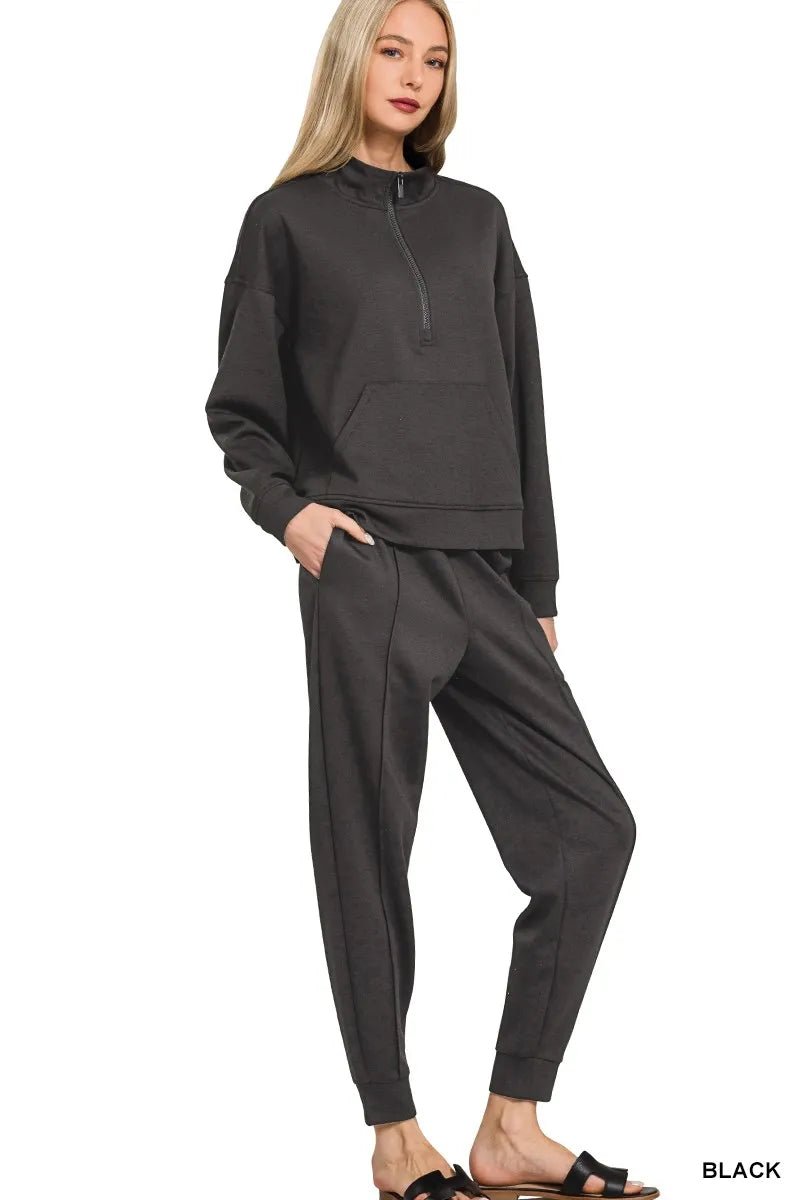 Zenana Scuba Half Zip Sweatshirt and Joggers Set - Rooted & Reckless Co.