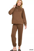 Zenana Scuba Half Zip Sweatshirts and Joggers Set - Rooted & Reckless Co.