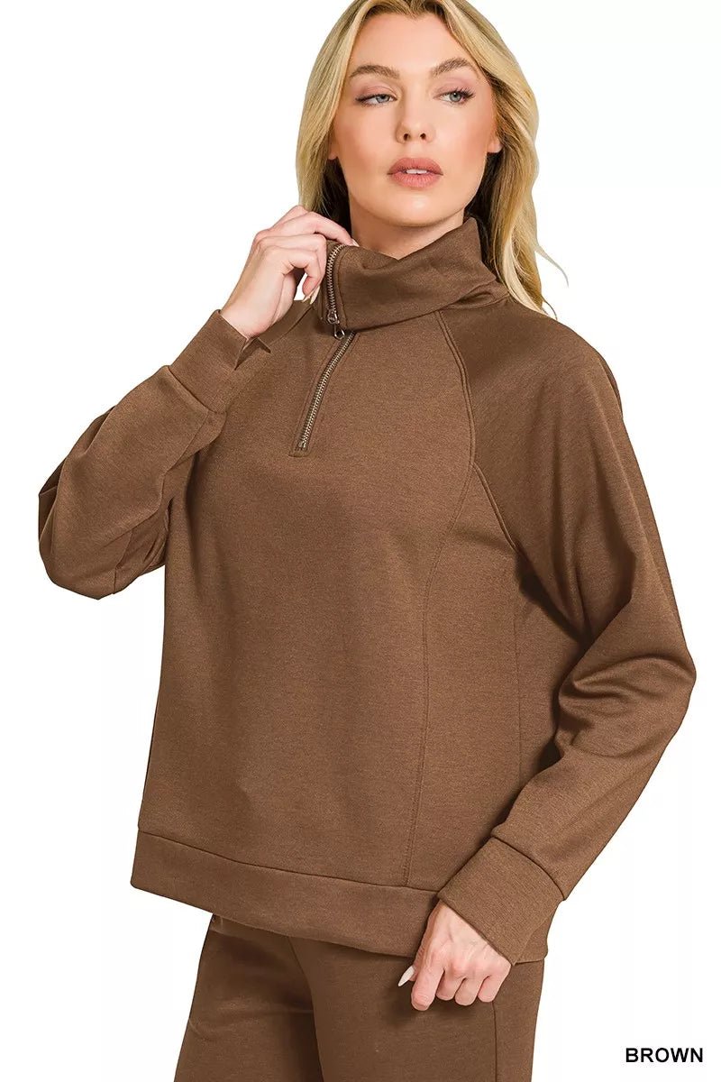 Zenana Scuba Half Zip Sweatshirts and Joggers Set - Rooted & Reckless Co.