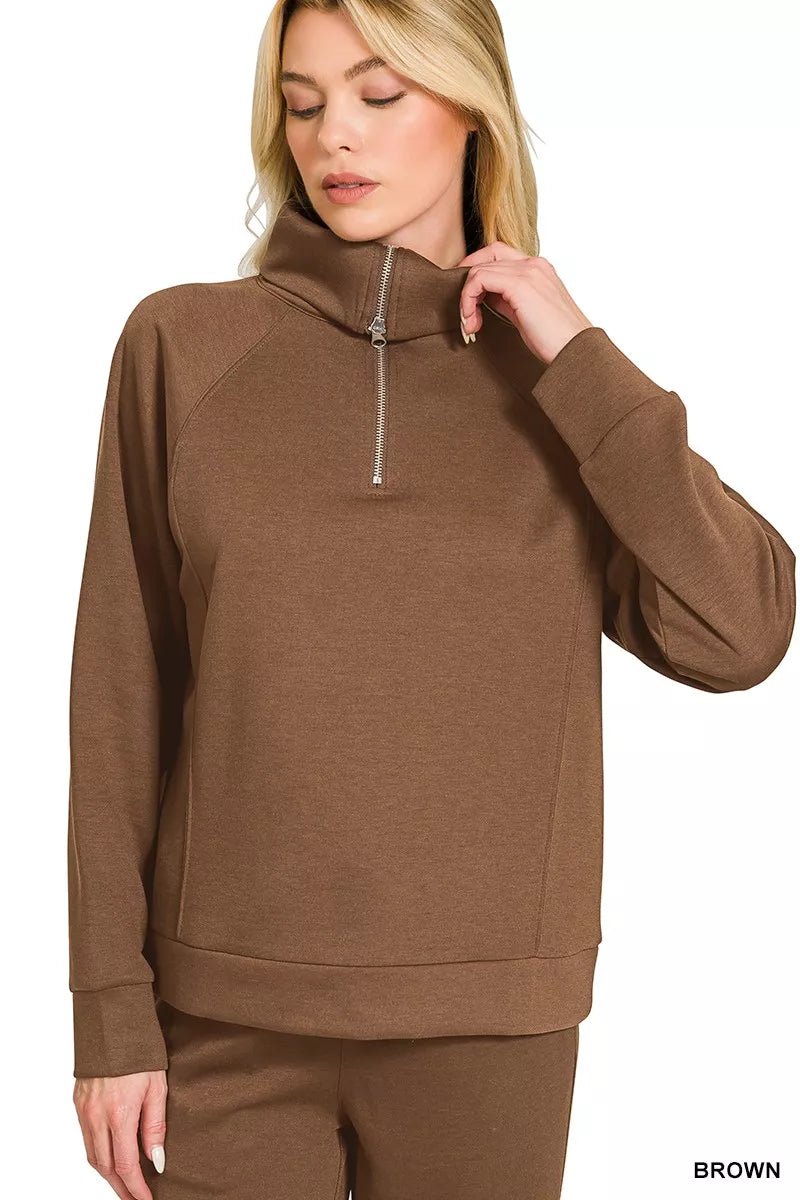 Zenana Scuba Half Zip Sweatshirts and Joggers Set - Rooted & Reckless Co.