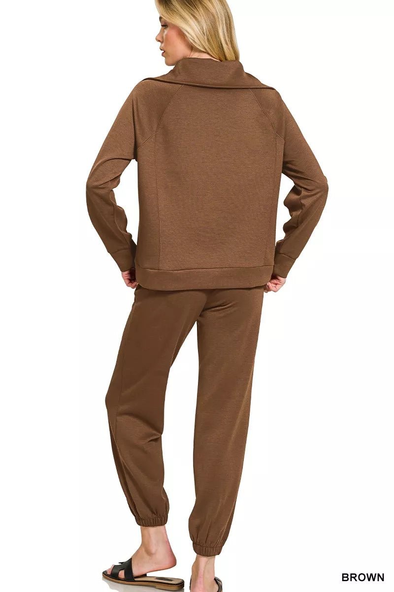 Zenana Scuba Half Zip Sweatshirts and Joggers Set - Rooted & Reckless Co.