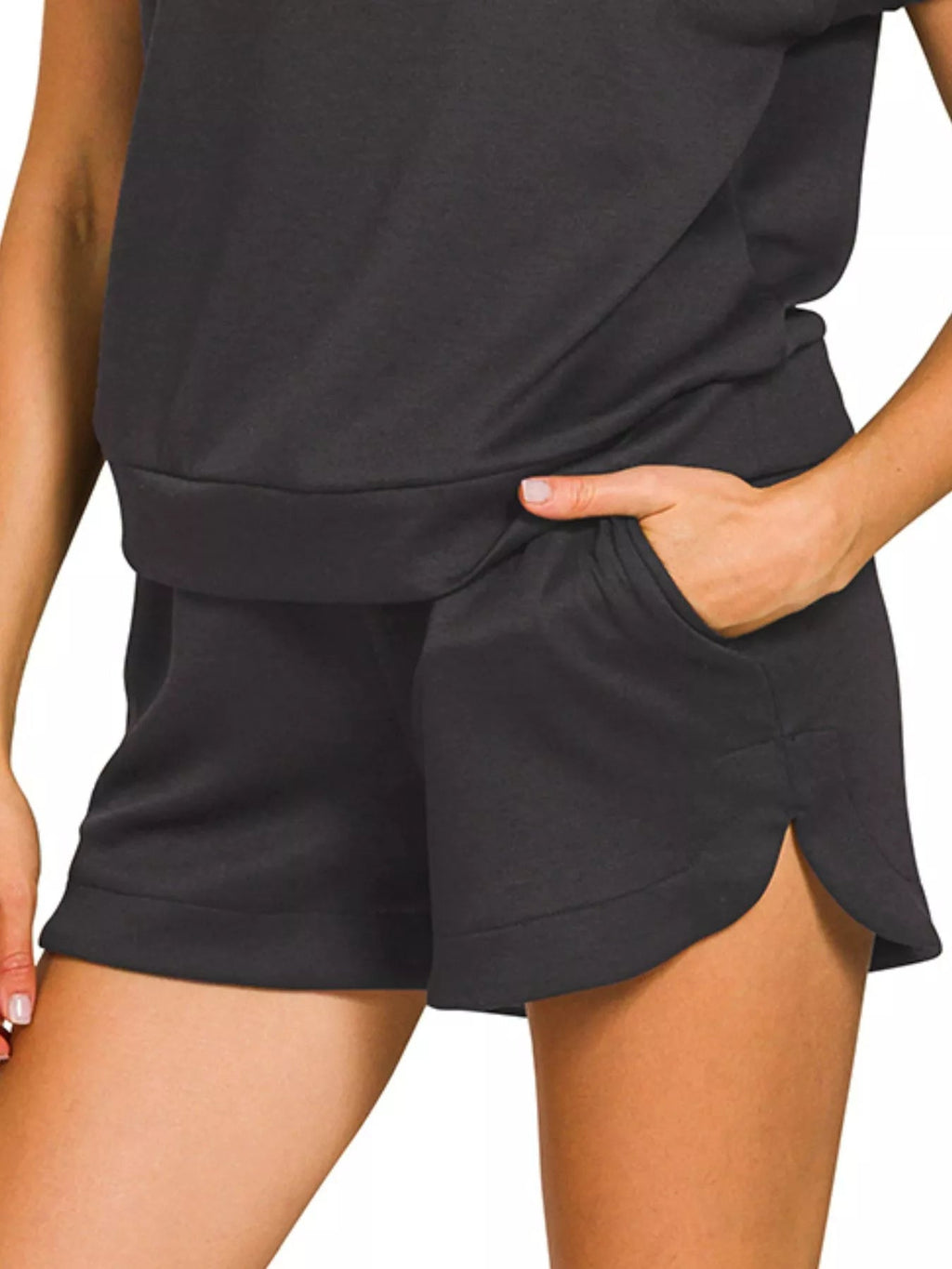 Zenana Scuba High Neck Half Zip Top and Dolphin Shorts Set - Rooted & Reckless Co.