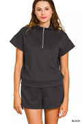 Zenana Scuba High Neck Half Zip Top and Dolphin Shorts Set - Rooted & Reckless Co.