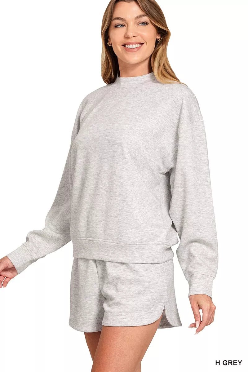 Zenana Scuba Long Sleeve Sweatshirt and Shorts Set - Rooted & Reckless Co.