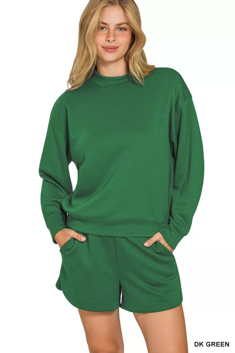 Zenana Scuba Long Sleeve Sweatshirt and Shorts Set - Rooted & Reckless Co.