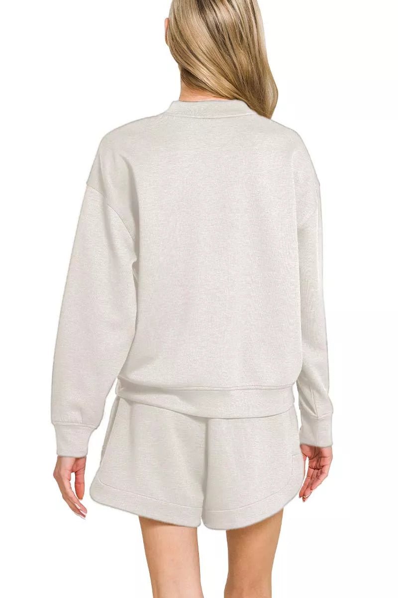 Zenana Scuba Long Sleeve Sweatshirt and Shorts Set - Rooted & Reckless Co.