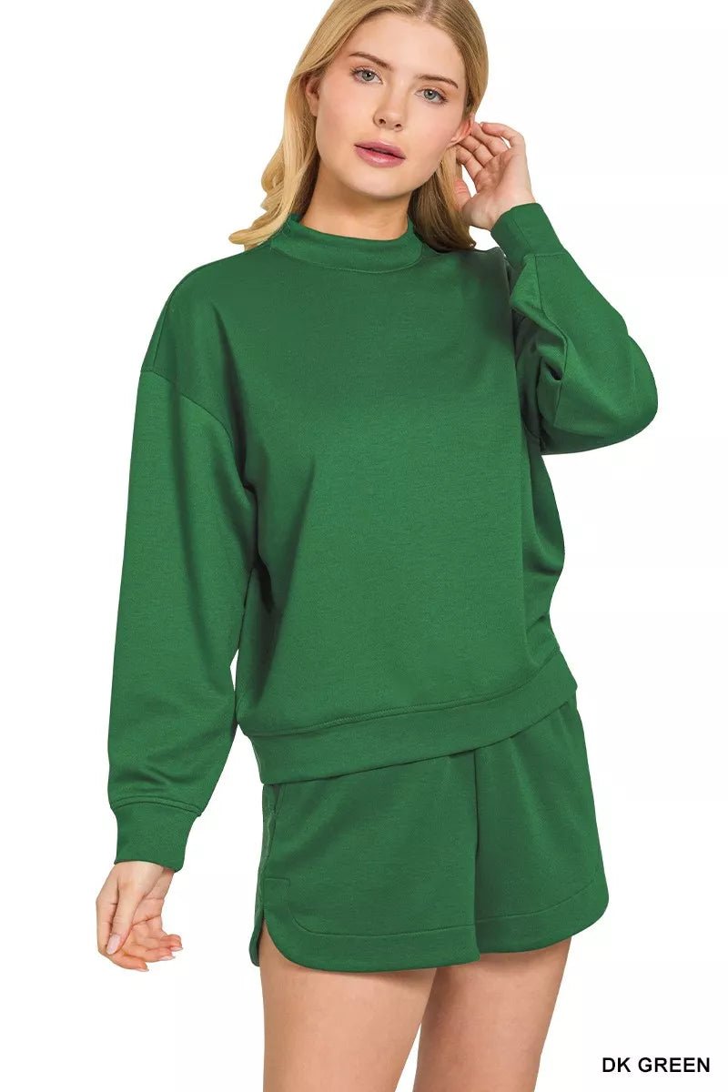 Zenana Scuba Long Sleeve Sweatshirt and Shorts Set - Rooted & Reckless Co.