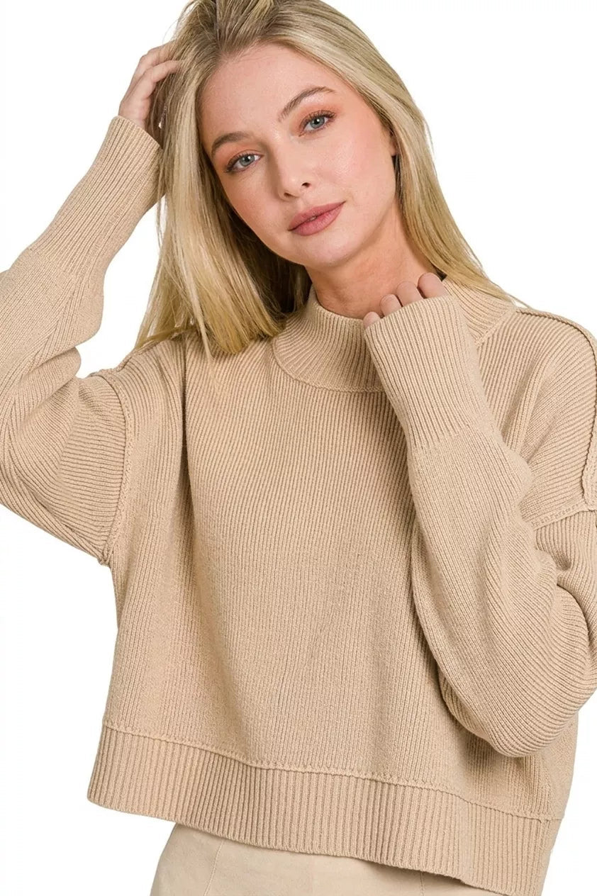 Zenana Side Slit Oversized Cropped Sweater - Rooted & Reckless Co.