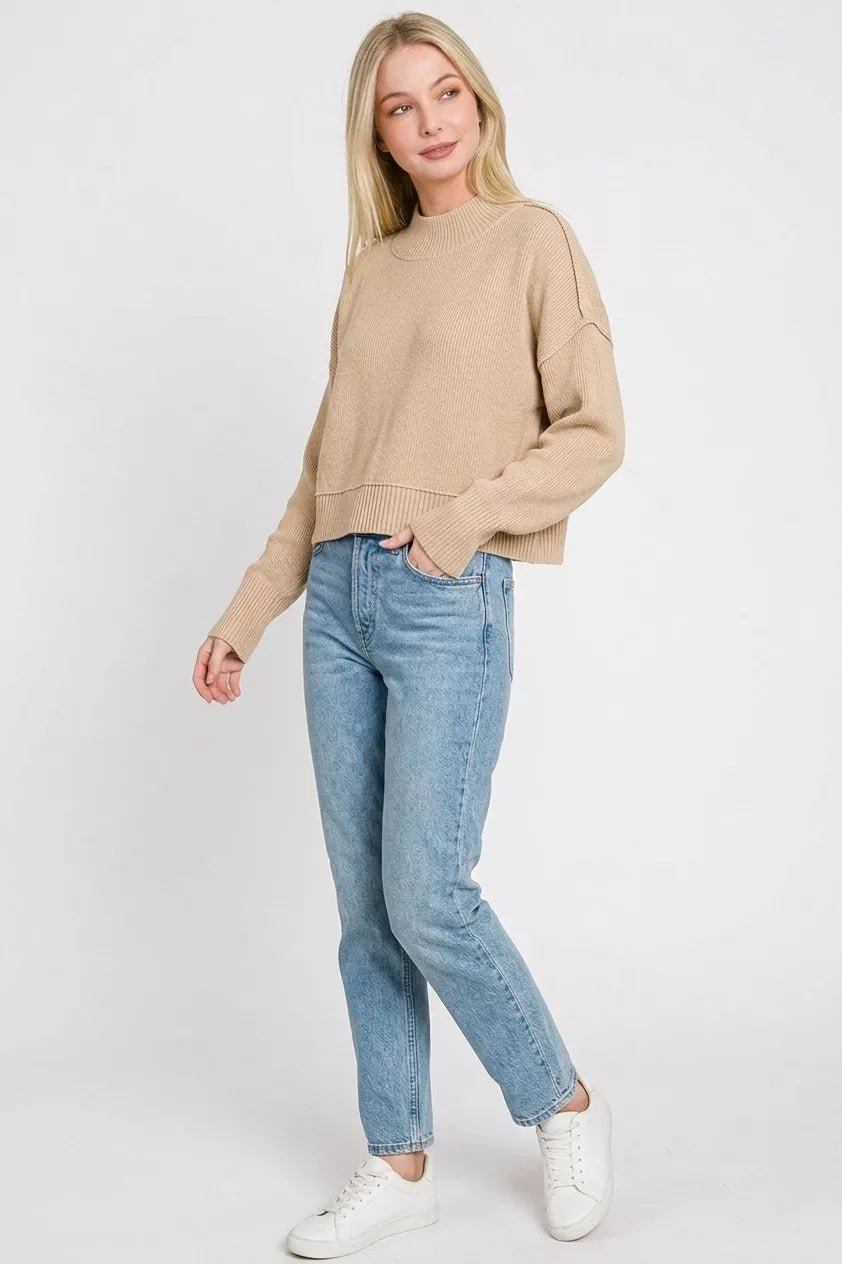 Zenana Side Slit Oversized Cropped Sweater - Rooted & Reckless Co.