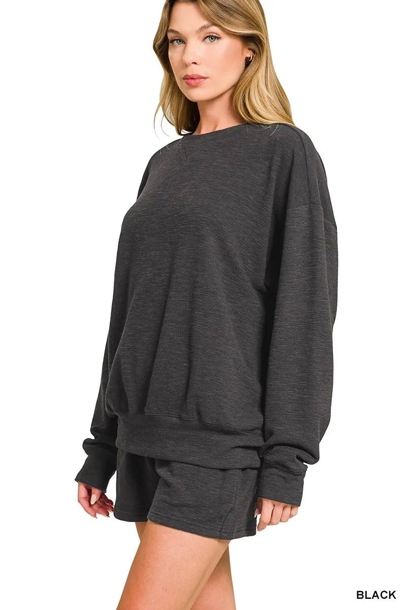 Zenana Slub Long Sleeve Top and Shorts Set - Rooted & Reckless Co.