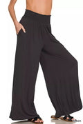 Zenana Smocked Waist Wide Leg Palazzo Pants - Rooted & Reckless Co.