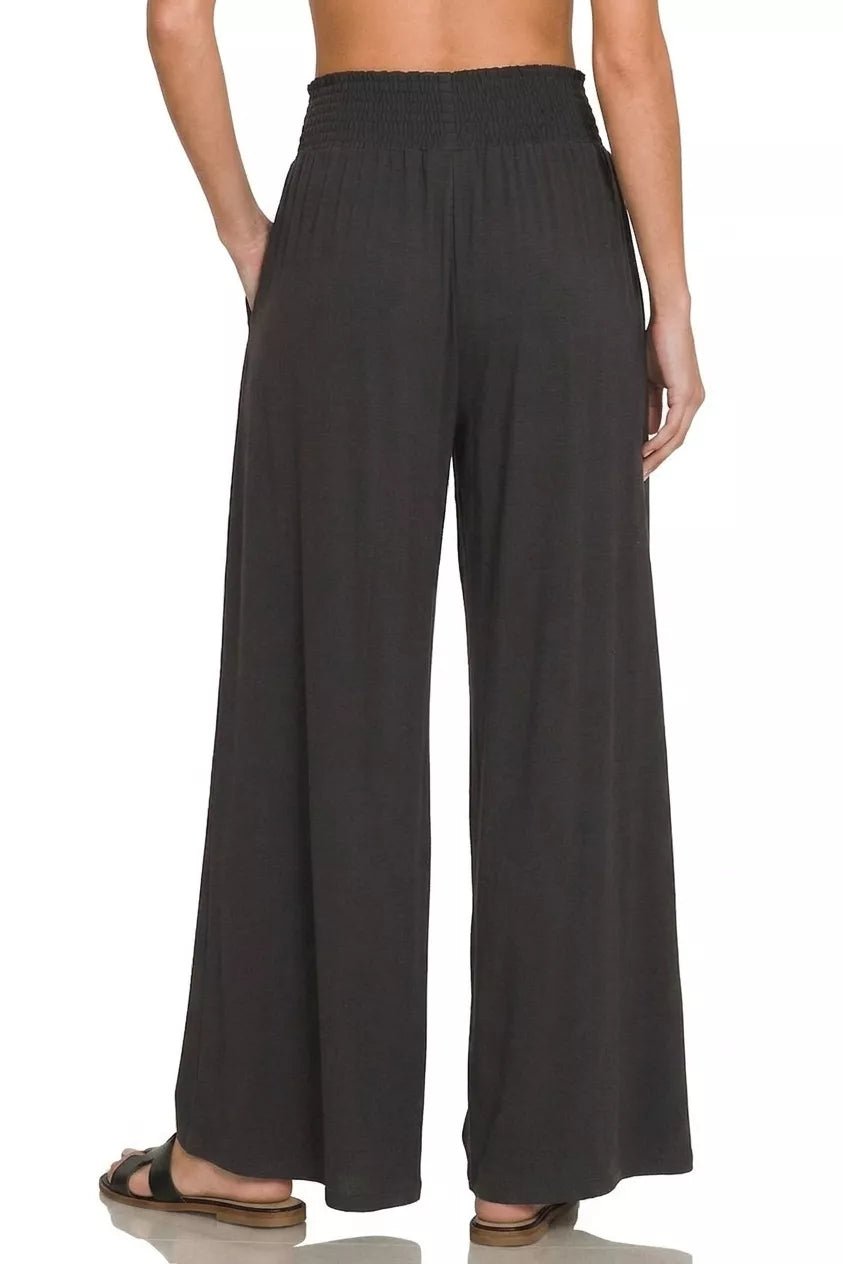 Zenana Smocked Waist Wide Leg Palazzo Pants - Rooted & Reckless Co.