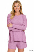 Zenana Soft Melange Long Sleeve Tee and Shorts Set - Rooted & Reckless Co.