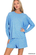 Zenana Soft Melange Long Sleeve Tee and Shorts Set - Rooted & Reckless Co.
