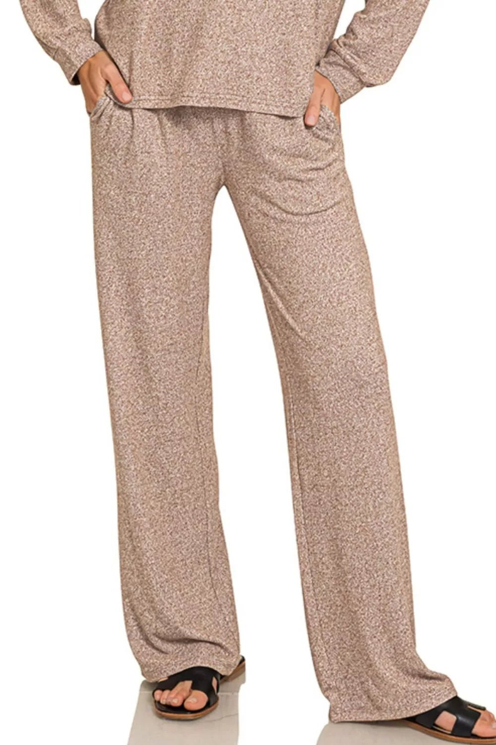 Zenana Soft Melange Long Sleeve Tee & Pants Set - Rooted & Reckless Co.