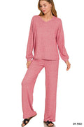 Zenana Soft Melange Long Sleeve Tee & Pants Set - Rooted & Reckless Co.