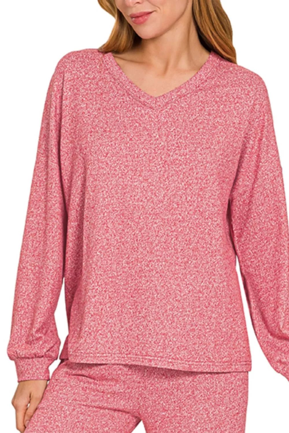 Zenana Soft Melange Long Sleeve Tee & Pants Set - Rooted & Reckless Co.