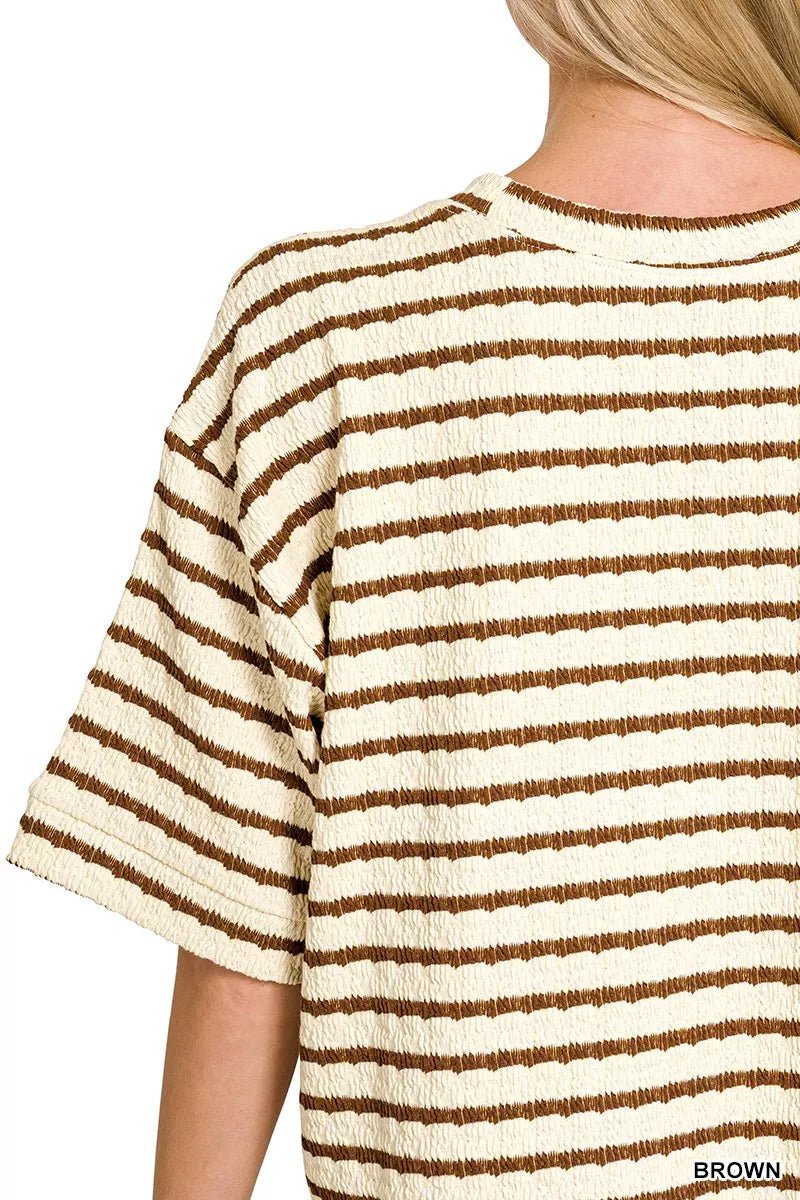 Zenana Striped Short Sleeve Tee & Shorts Set - Rooted & Reckless Co.