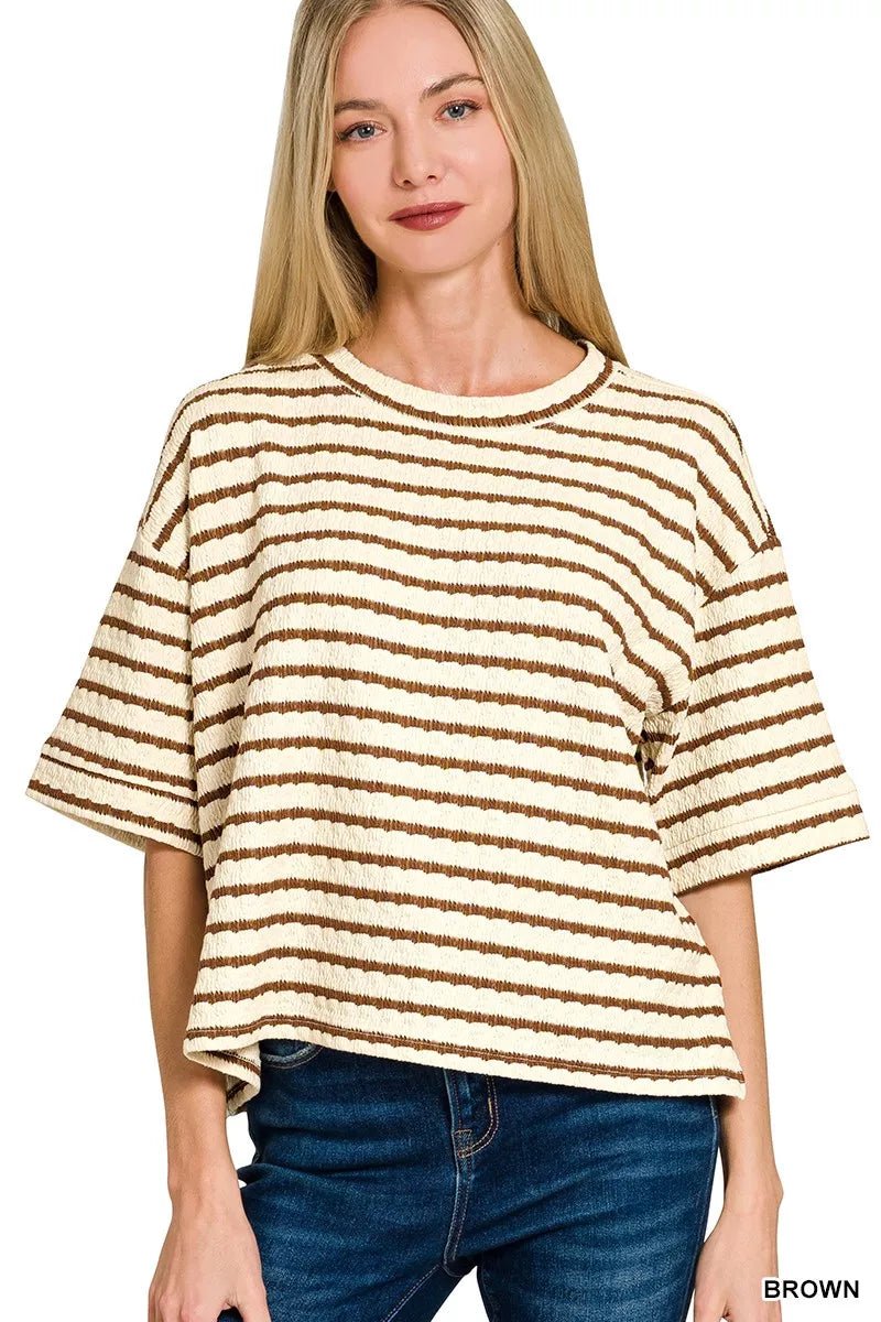Zenana Striped Short Sleeve Tee & Shorts Set - Rooted & Reckless Co.