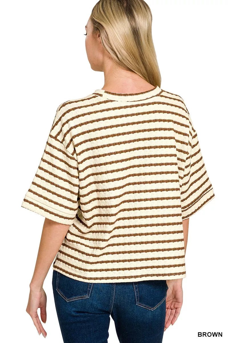 Zenana Striped Short Sleeve Tee & Shorts Set - Rooted & Reckless Co.