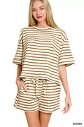Zenana Striped Short Sleeve Tee & Shorts Set - Rooted & Reckless Co.