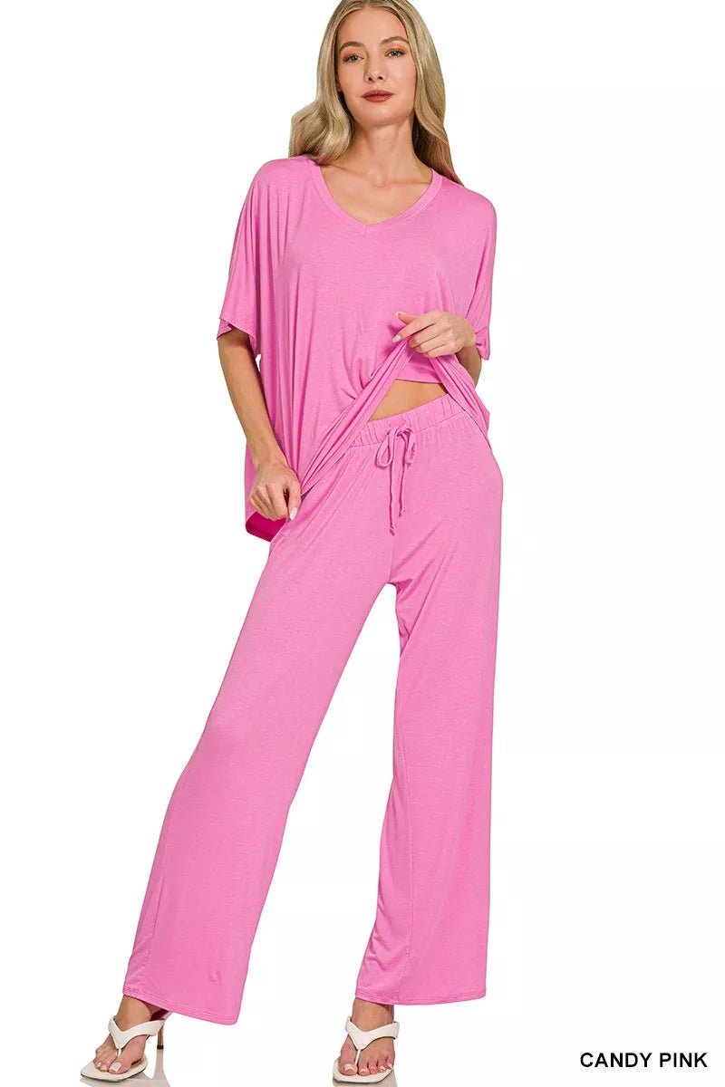 Zenana V-neck Oversized Top & Pants Set - Rooted & Reckless Co.
