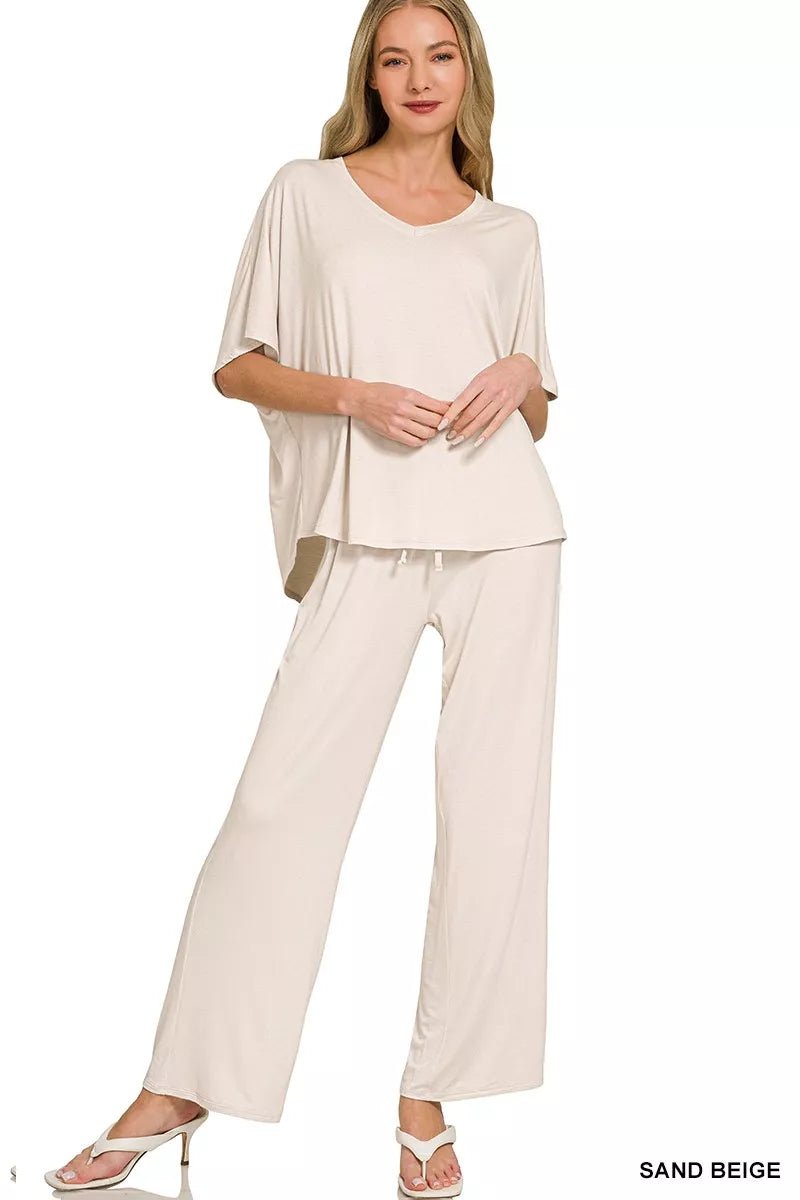 Zenana V-Neck Oversized Top & Pants Set - Rooted & Reckless Co.