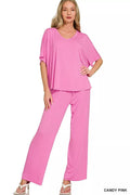 Zenana V-neck Oversized Top & Pants Set - Rooted & Reckless Co.