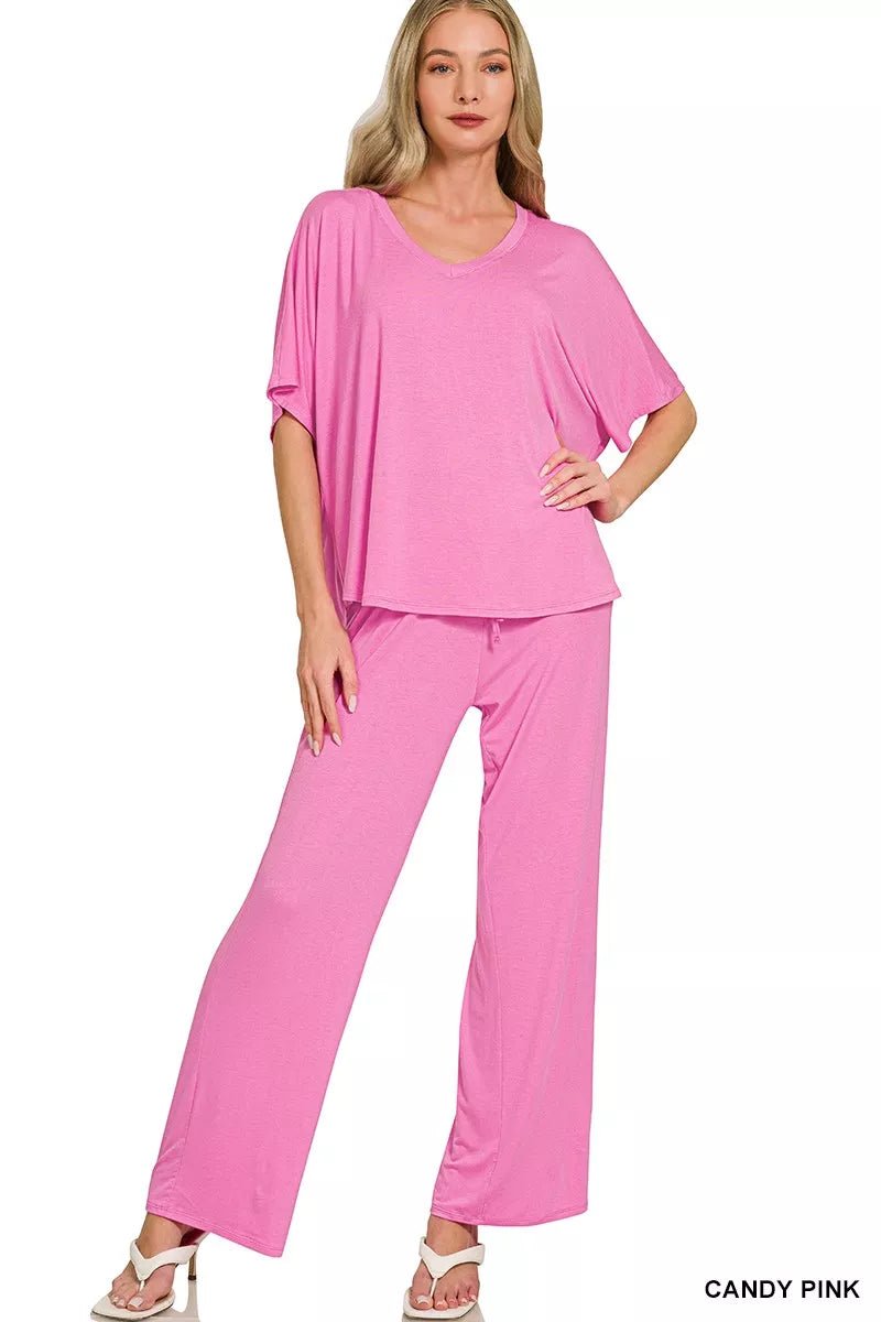 Zenana V-neck Oversized Top & Pants Set - Rooted & Reckless Co.