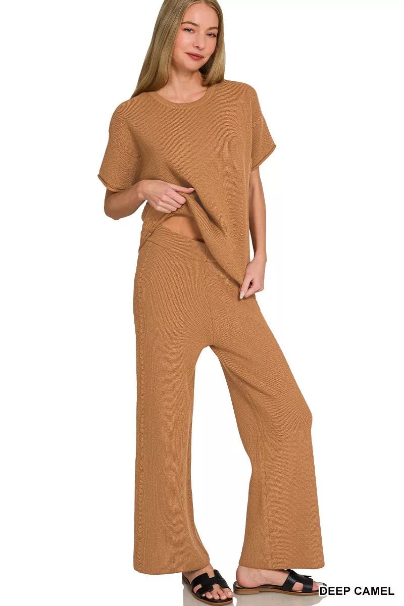 Zenana Viscose Round Neck Top & Pants Set - Rooted & Reckless Co.