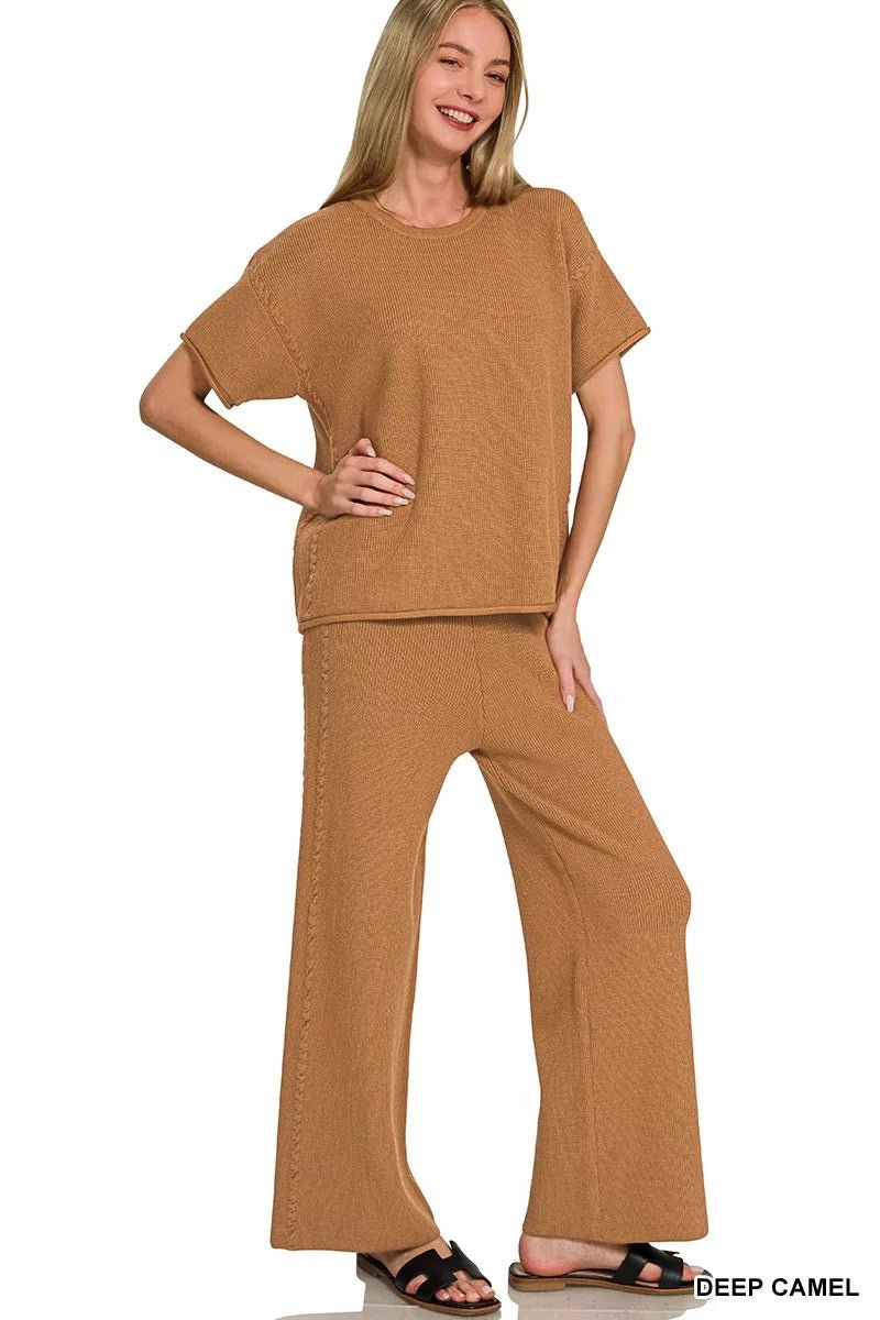 Zenana Viscose Round Neck Top & Pants Set - Rooted & Reckless Co.