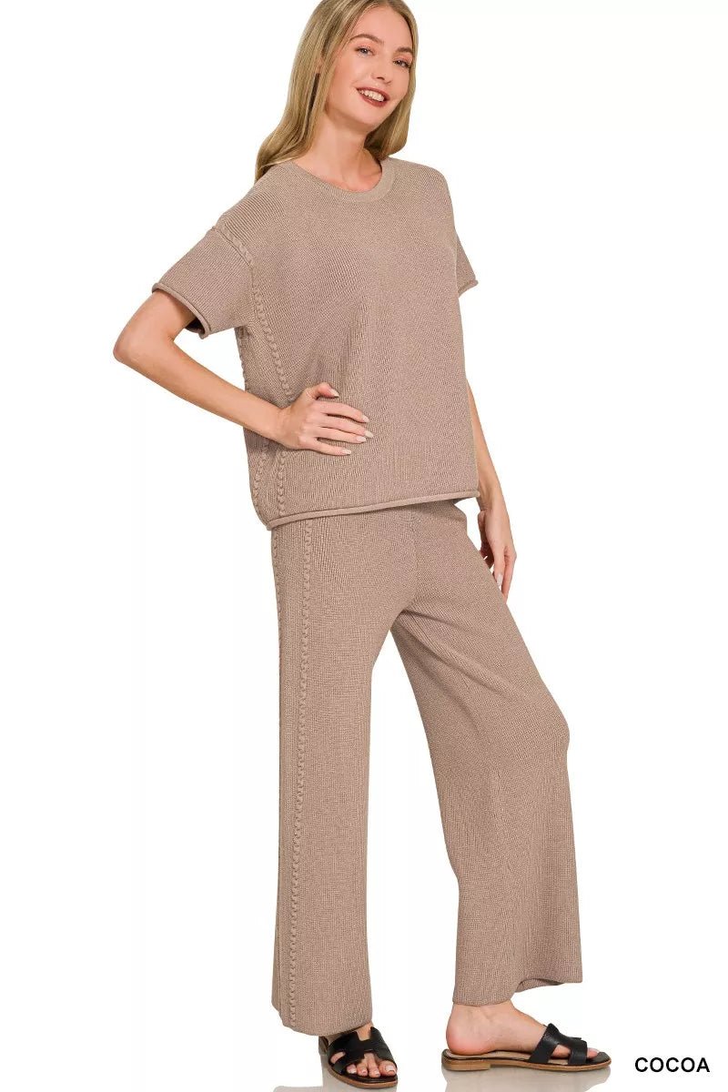 Zenana Viscose Round Neck Top & Pants Set - Rooted & Reckless Co.