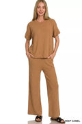Zenana Viscose Round Neck Top & Pants Set - Rooted & Reckless Co.