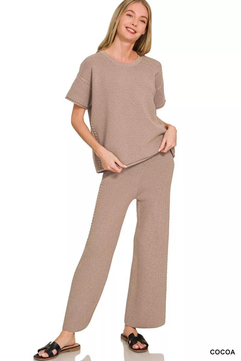 Zenana Viscose Round Neck Top & Pants Set - Rooted & Reckless Co.