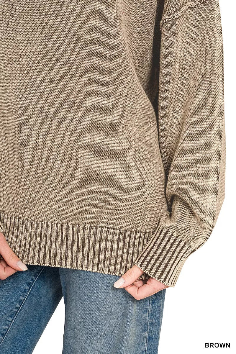Zenana Washed Deep V-neck Oversized Sweater - Rooted & Reckless Co.