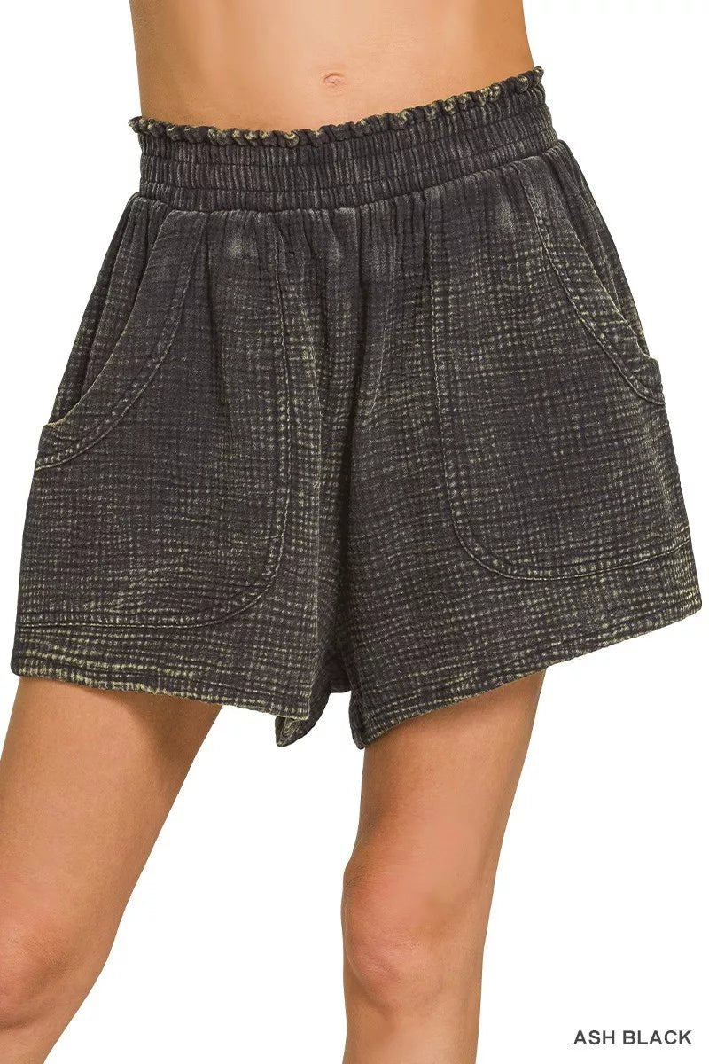 Zenana Washed Double Gauze Shorts - Rooted & Reckless Co.