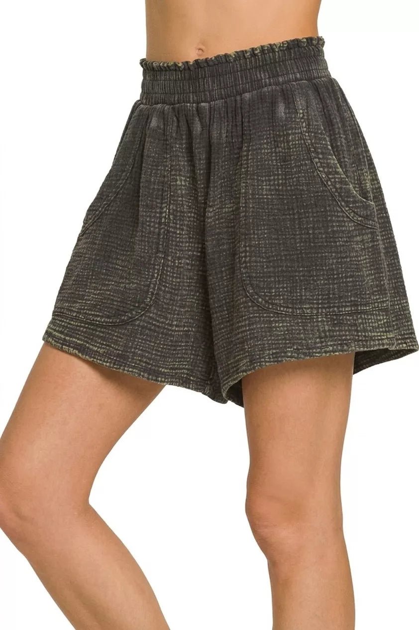 Zenana Washed Double Gauze Shorts - Rooted & Reckless Co.