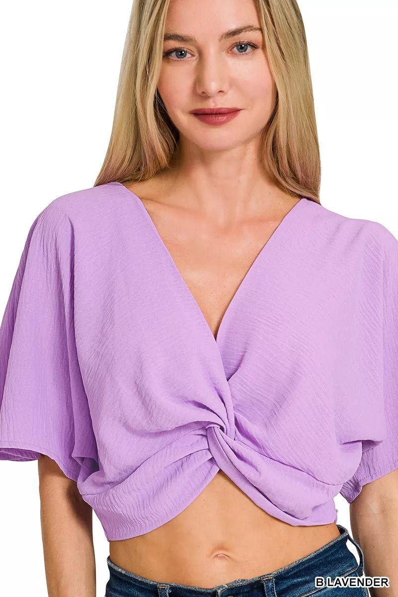 Zenana Woven Airflow Twisted Top & Wide Leg Pants Set - Rooted & Reckless Co.