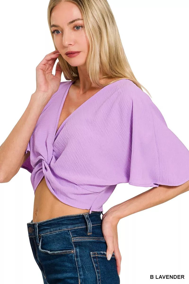 Zenana Woven Airflow Twisted Top & Wide Leg Pants Set - Rooted & Reckless Co.
