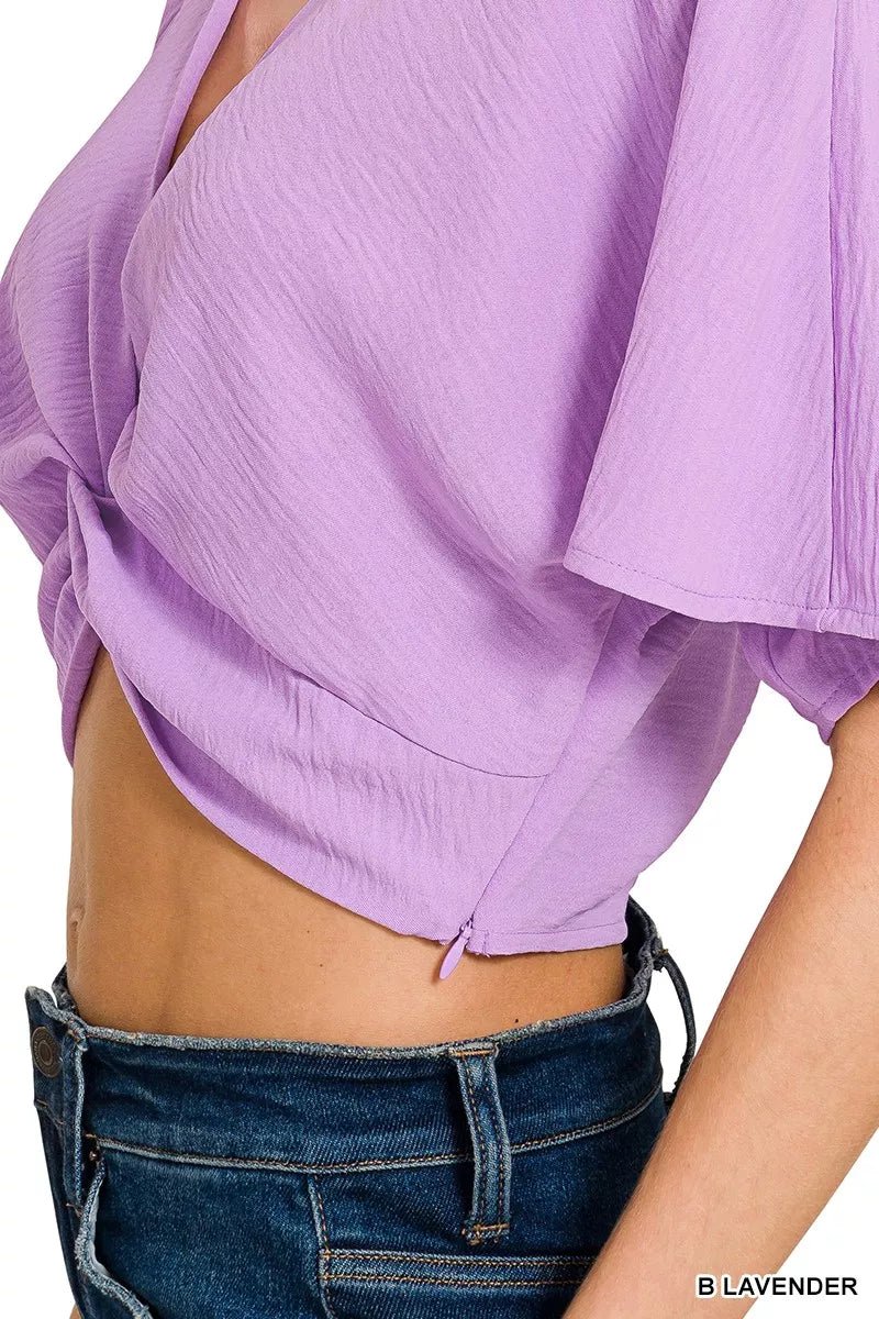 Zenana Woven Airflow Twisted Top & Wide Leg Pants Set - Rooted & Reckless Co.