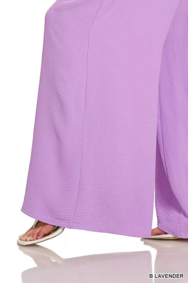 Zenana Woven Airflow Twisted Top & Wide Leg Pants Set - Rooted & Reckless Co.