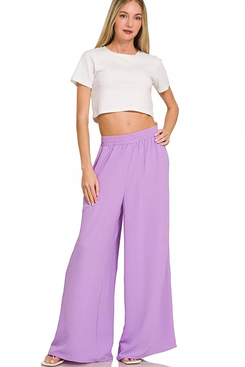Zenana Woven Airflow Twisted Top & Wide Leg Pants Set - Rooted & Reckless Co.
