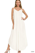 Zenana Woven Crinkle Cami Maxi Dress with Side Pockets - Rooted & Reckless Co.