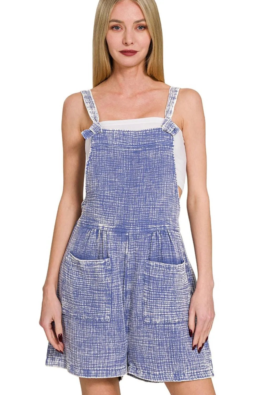 Zenana Woven Double Gauze Acid Washed Romper - Rooted & Reckless Co.