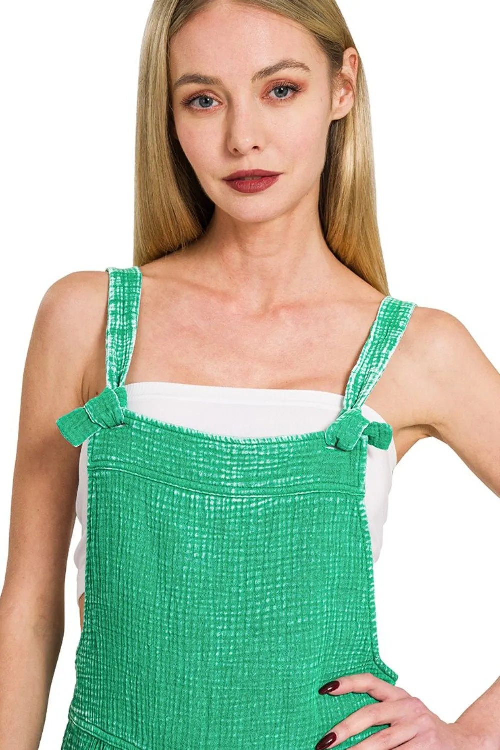 Zenana Woven Double Gauze Acid Washed Romper - Rooted & Reckless Co.